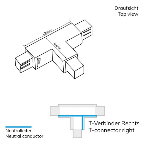 3-Phasen S1 T-Verbinder N-Leiter rechts, Schutzleiter links, schwarz