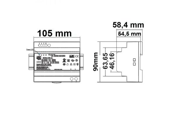 LED Hutschienen-Trafo MW HDR-150-24, 21.6~29V/DC, 0-150W