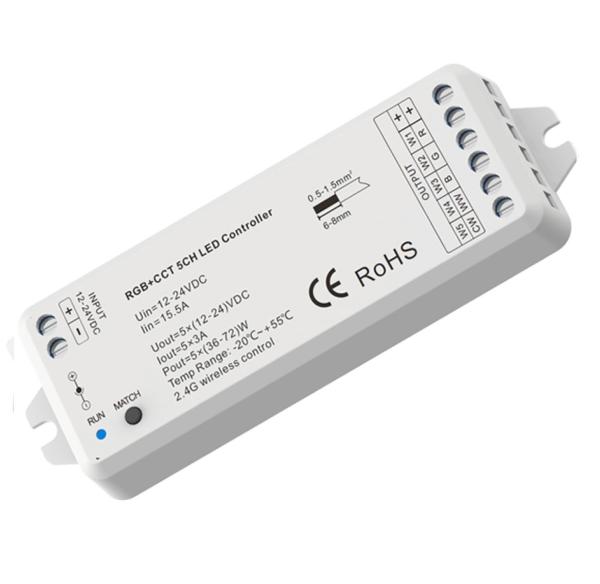 Sys-Pro RGB+CCT Funk Mesh PWM-Dimmer, 1-5 Kanal, 12-24V DC 5x3A