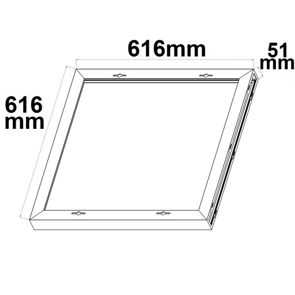 Aufbaurahmen weiß RAL 9016, Höhe 5cm, für LED Panels 600x600, vormontiert zur Schnellmontage