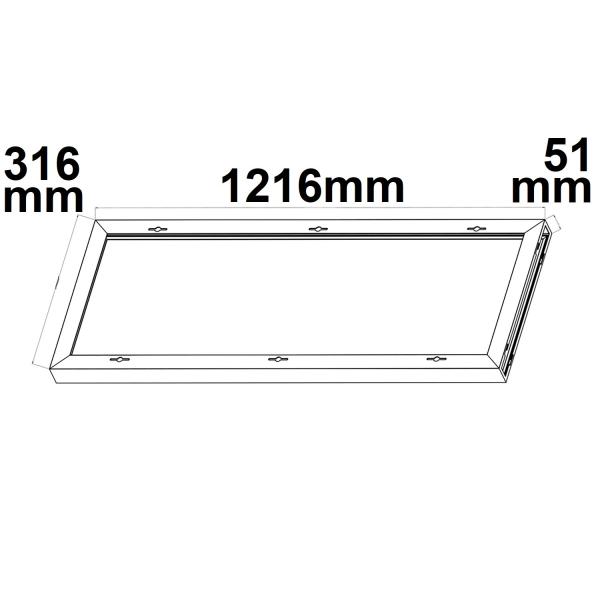 Aufbaurahmen weiß RAL 9016, Höhe 5cm, für LED Panels 300x1200, vormontiert zur Schnellmontage