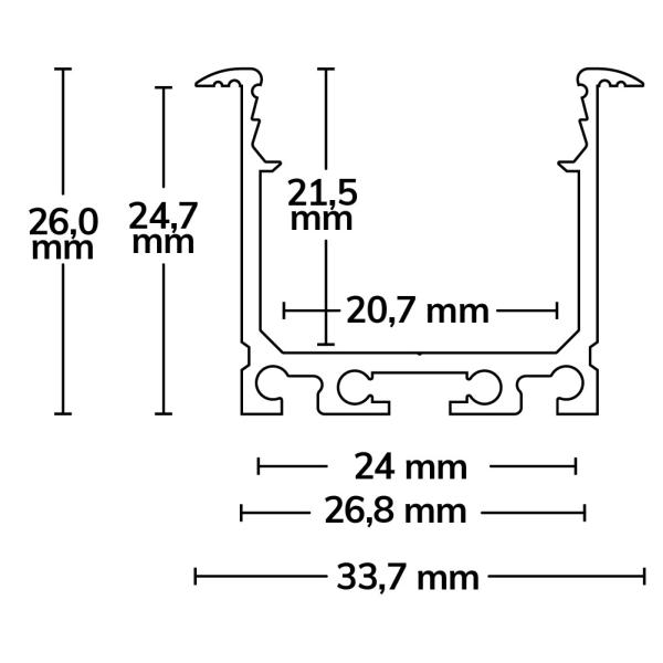 LED Einbauprofil DIVE20 Aluminium schwarz RAL9005, 200cm