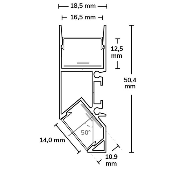 LED Aufbauleuchtenprofil HIDE ASYNC Aluminium eloxiert, 200cm