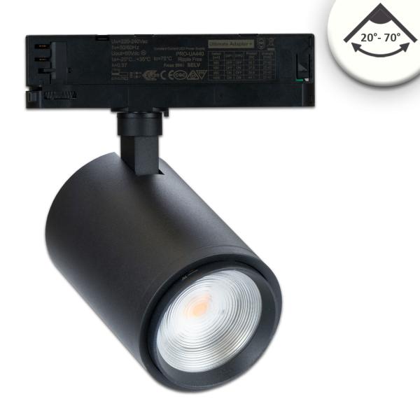 3-Phasen Schienenstrahler fokussierbar, 42W, 20°-70°, schwarz matt, 4000K, CRI92