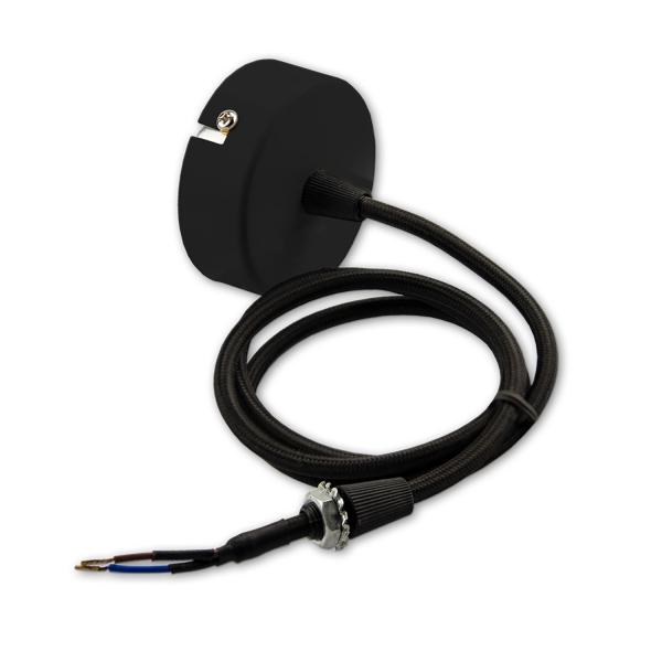Deckenbaldachin rund 60mm, schwarz inkl. 2-pol. Stoffkabel 1,5m