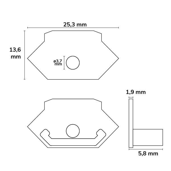 Endkappe E217 für LED Trockenbauprofil Ausseneck, mit Kabeldurchführung, 1STK