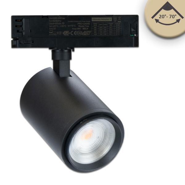3-Phasen Schienenstrahler fokussierbar, 34W, 20°-70°, schwarz matt, Fruit 3000K