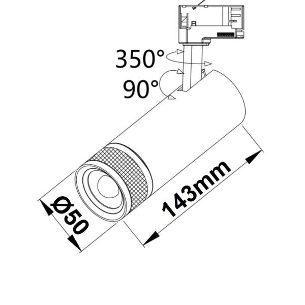 3-Phasen Schienenstrahler fokussierbar, 8W, 20°-55°, weiß matt, 4000K