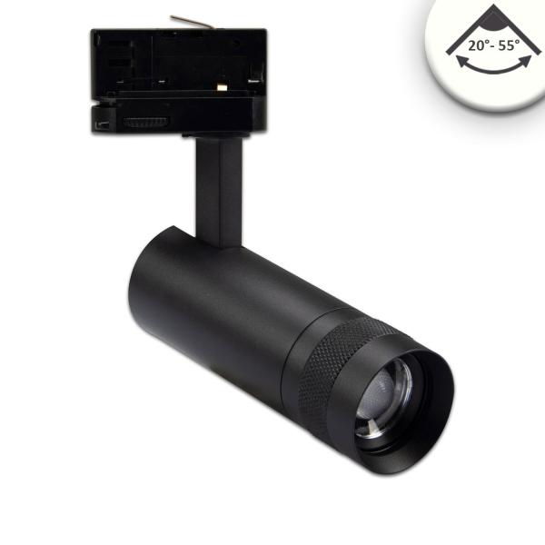 3-Phasen Schienenstrahler fokussierbar, 8W, 20°-55°, schwarz matt, 4000K