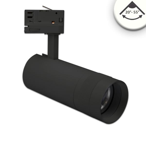 3-Phasen Schienenstrahler fokussierbar, 24W, 20°-55°, schwarz matt, 4000K