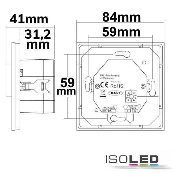DALI DT8 CCT 1 Gruppe Einbau-Dreh Master-Controller, weiß, 230V AC oder DALI-Bus Spannung