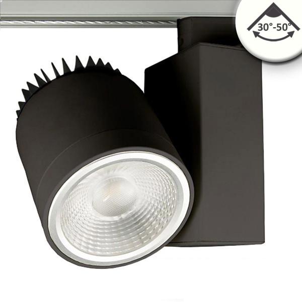 3-Phasen Schienenstrahler fokussierbar, 36W, 30°-50°, schwarz matt, 4000K, CRI92, DALI dimmbar