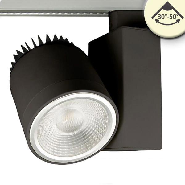 3-Phasen Schienenstrahler fokussierbar, 36W, 30°-50°, schwarz matt, 3000K, CRI92, DALI dimmbar