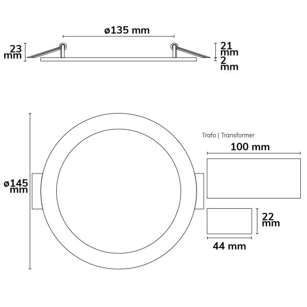 LED Downlight, 9W, rund, ultraflach, blendungsreduziert, weiß, neutralweiß, dimmbar CRI90
