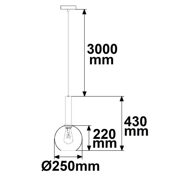 Pendelleuchte, black round Glas, E27, 25cm, 50-300cm, exkl. Leuchtmittel, exkl. Baldachin