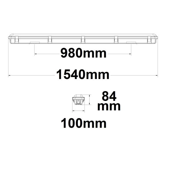 LED Wannenleuchte 150cm, IP65, PowerSwitch 33-60W, 6000K