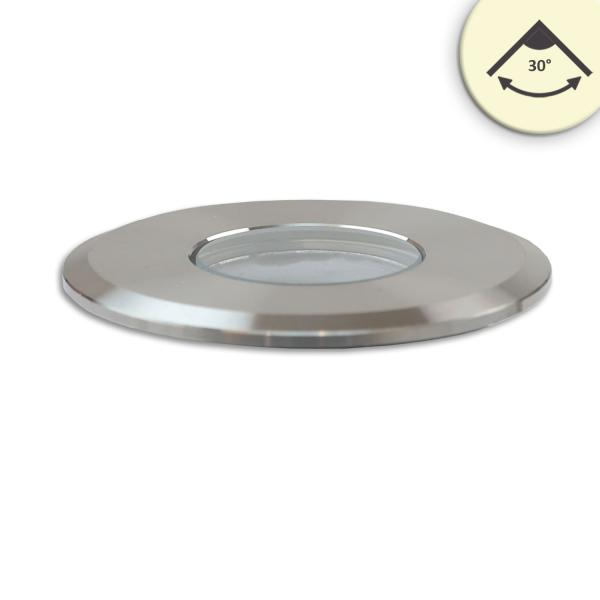LED Bodeneinbaustrahler, rund 55mm, Edelstahl, 12-24V, IP67, 3W, 30°, warmweiß