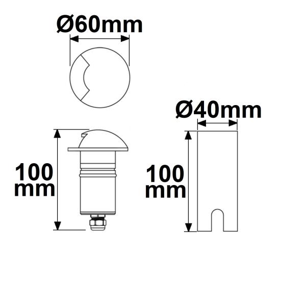 LED Bodeneinbaustrahler, rund 1SIDE 60mm, schwarz, 12-24V, IP67, 3W, 60°, warmweiß