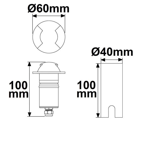 LED Bodeneinbaustrahler, rund 2SIDE 60mm, schwarz, 12-24V, IP67, 3W, 60°, warmweiß