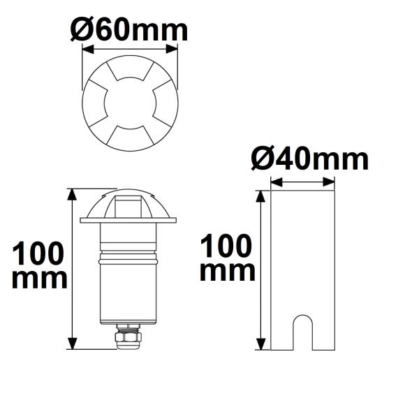LED Bodeneinbaustrahler, rund 4SIDE 60mm, schwarz, 12-24V, IP67, 3W, 60°, warmweiß
