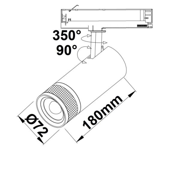 3-Phasen Schienenstrahler fokussierbar, 24W, 20°-55°, weiß matt, 4000K, dimmbar