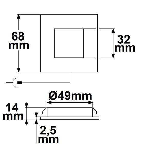 LED Möbeleinbaustrahler MiniAMP ALU gebürstet, eckig, 3W, 120°, 24V DC warmweiß 3000K, dimmbar