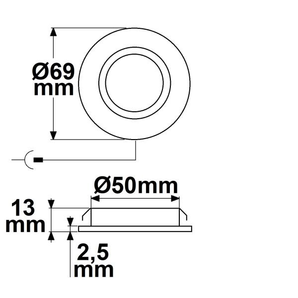 LED Möbeleinbaustrahler MiniAMP ALU gebürstet, rund, 3W, 120°, 24V DC warmweiß 3000K, dimmbar