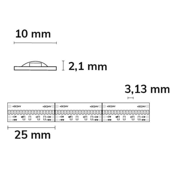 LED COB927/COB965 Linear CCT Flexband, 24V DC, 7W ww + 7W kw, IP20, 5m Rolle, 640 LED/m