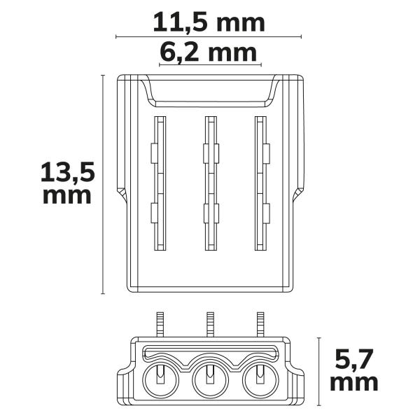 Kontakt-Kabelanschluss (max. 5A/0,5qmm) K2-310-V1 für 3-pol. IP20 Flexstripes mit Breite 10mm