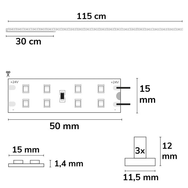 LED T5/T8 Umrüstplatine 840, 115cm, MiniAMP, 184 LED, 24V, 19W, 170 lm/W, neutralweiß, dimmbar