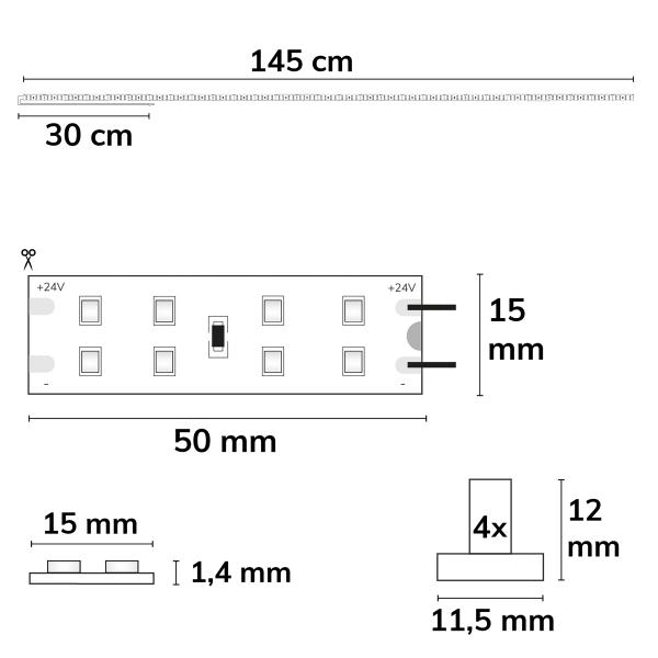LED T5/T8 Umrüstplatine 865, 145cm, MiniAMP, 232 LED, 24V, 24W, 170 lm/W, kaltweiß, dimmbar