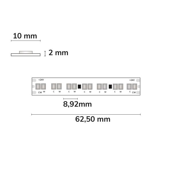 LED HEQ922/960 Linear CCT Flexband, 24V DC, 15W kw | 15W ww, 140lm/W, IP20, 5m Rolle, 224 LED/m