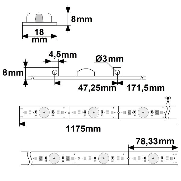 LED Platine Backlight 865, 1175mm, 180° Linse, 24V, 16W, IP20, kaltweiß, dimmbar