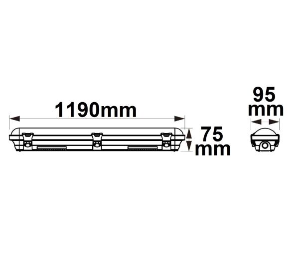 LED Wannenleuchte 120cm mit Notlichtfunktion, IP65, PowerSwitch 25-40W, ColorSwitch 3000|4000|5000K