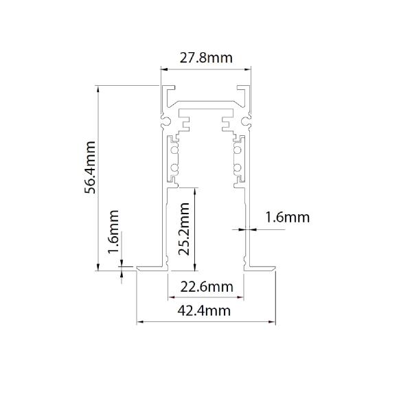 Track48 Einbauschiene, schwarz, 200cm, 4-polig, inkl. Endkappen und Schutzcover