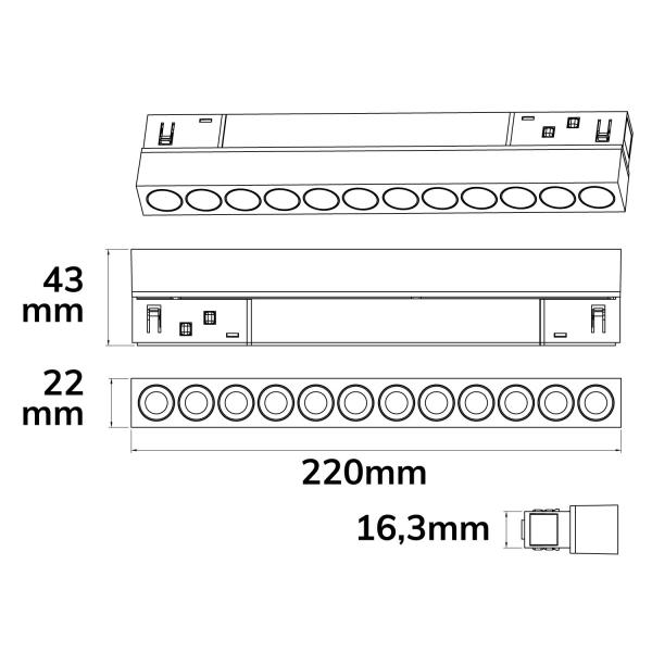 Track48 Rasterleuchte 22cm schwarz, 12W, 36°, UGR<19, 48V DC, 3000K, CRI90