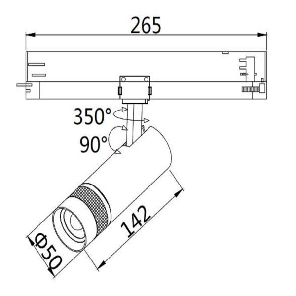 3-Phasen Schienenstrahler fokussierbar, 12W, 20°-55°, schwarz matt, 4000K, DALI dimmbar