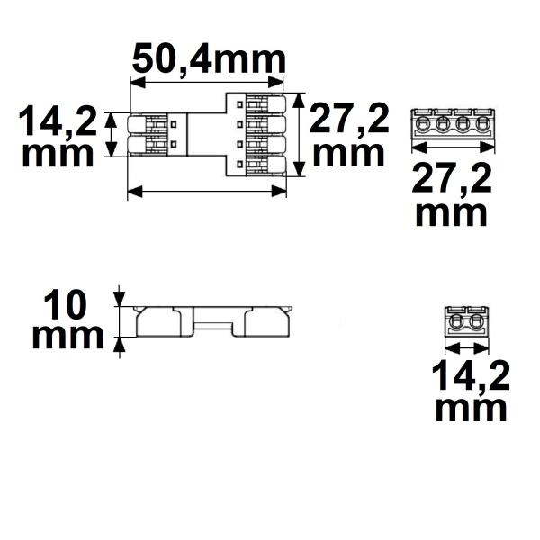 Durchgang Steckverbinder 2-polig Input, 2x2-polig Output, 0,5-2,5mm², max. 250V/10A