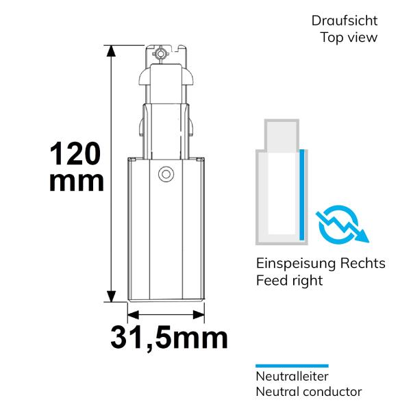 3-Phasen DALI Seiten-Einspeisung für Aufbauschiene, N-Leiter rechts, schwarz