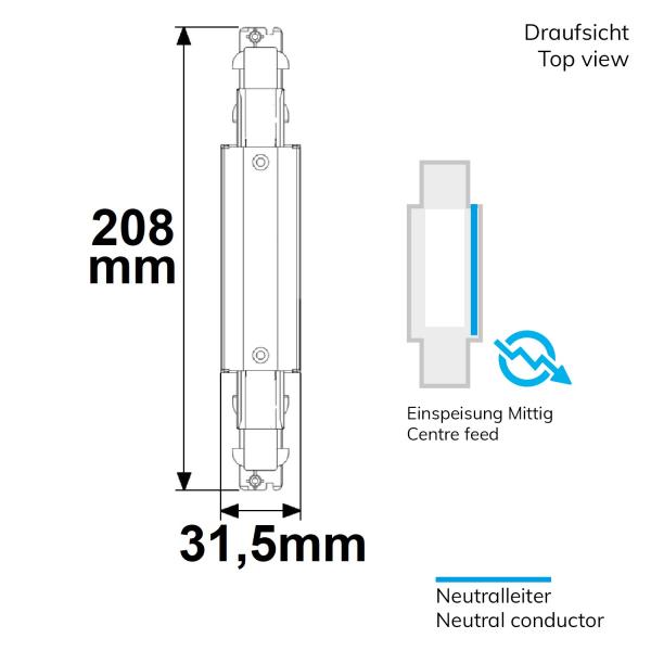 3-Phasen DALI Mittel-Einspeisung für Aufbauschiene, schwarz