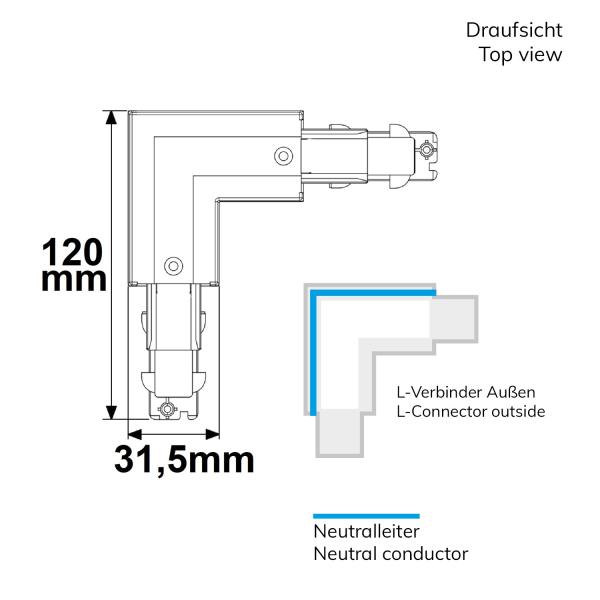 3-Phasen DALI L-Verbinder für Aufbauschiene, N-Leiter außen, schwarz