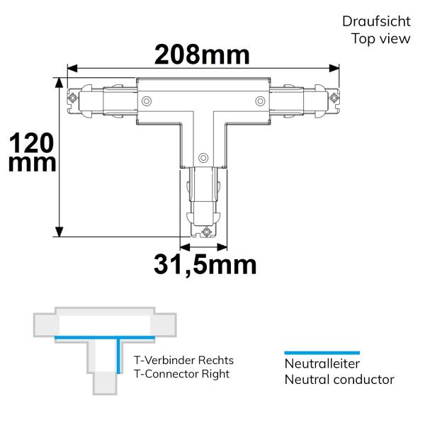 3-Phasen DALI T-Verbinder für Aufbauschiene, N-Leiter rechts, weiß