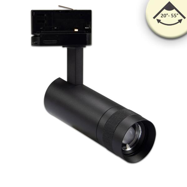 3-Phasen Schienenstrahler fokussierbar, 8W, 20°-55°, schwarz matt, 2700K, dimmbar