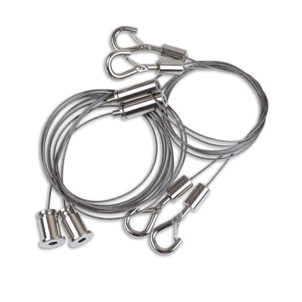 Y-Seilabhängung (2 Stk) mit Karabiner, Klappösen und Rutschklemme inkl. Stahlseil 1,5m