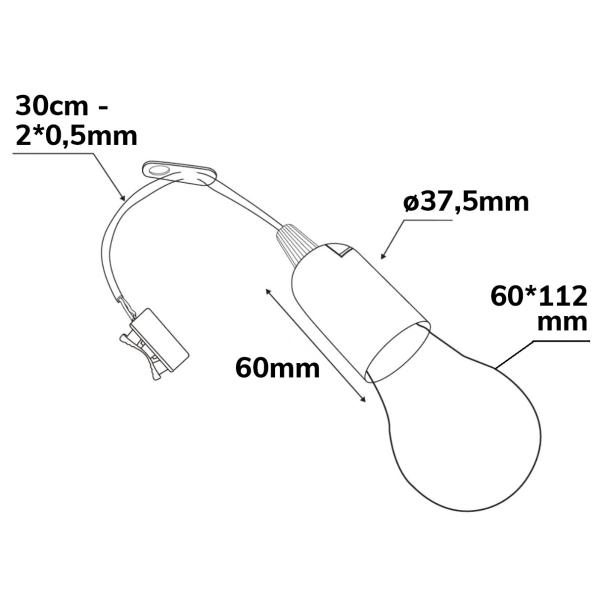 Baufassung E27 SET mit Federklemme, Öse und LED bulb 9W, warmweiß