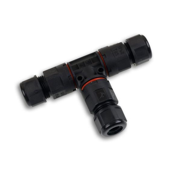 Kabel T-Verbinder IP67, 3-polig 0.75-2.5mm² mit Federklemme, max. 250V 16A, Manteldm. 6,5-11mm