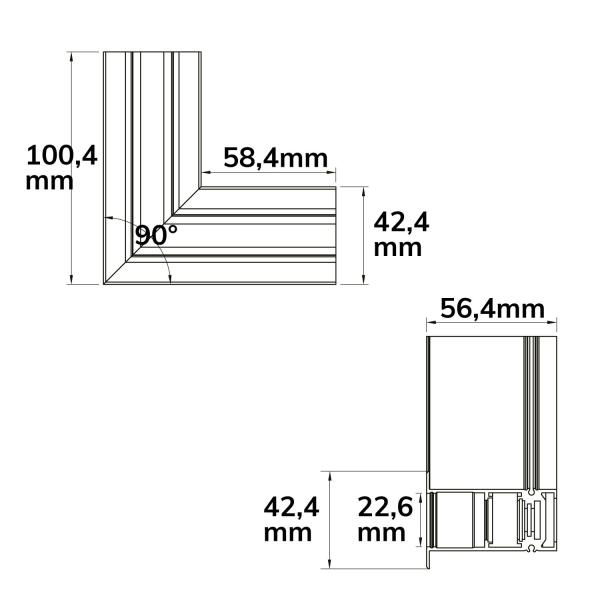 Track48 Eckschiene 90° horizontal für Einbauschiene, weiß, nicht stromführend