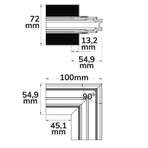 Track48 Eckschiene 90° vertikal für Trockenbauschiene, weiß, nicht stromführend