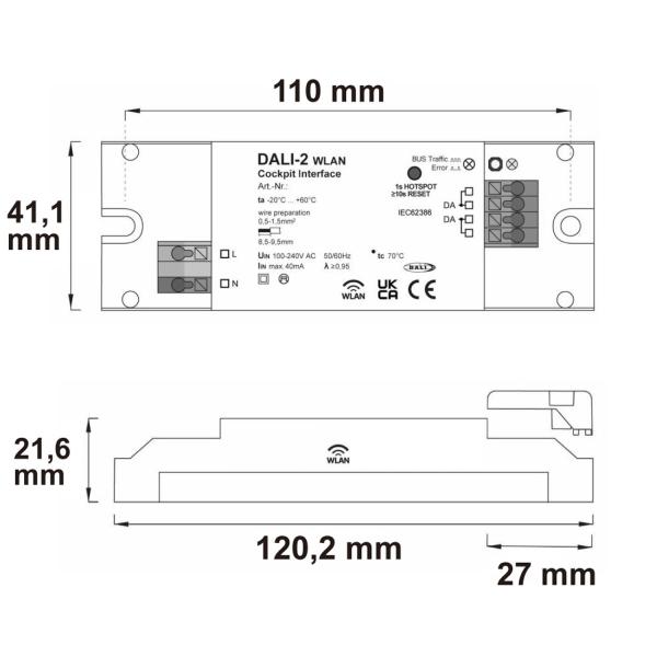 DALI-2 Interface WLAN zur DALI Bus Parametrierung mit DALI Cockpit Windows-Software, 100-240V AC