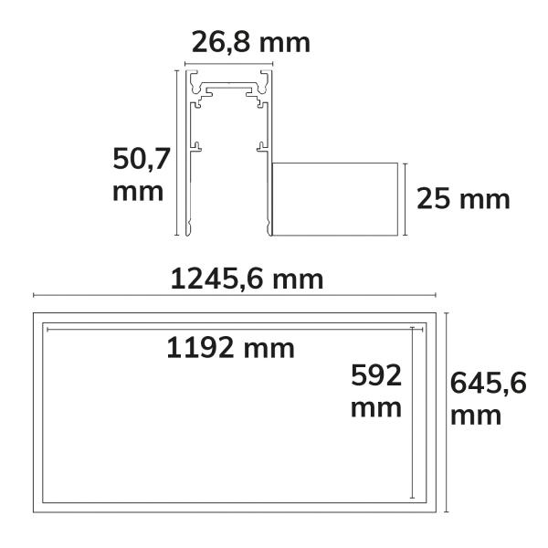 Track48 Leuchtenrahmen H50, Innenformat 592x1192mm, schwarz, exkl. Trafo, exkl. Montageclip/Seilabh.